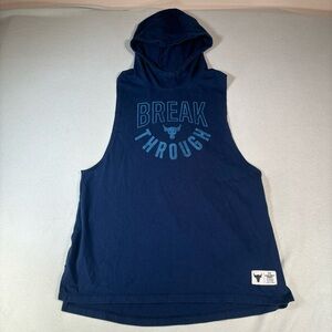 Under Armour Project Rock Navy Sleeveless Hoodie Mens Small Breakthrough Gym